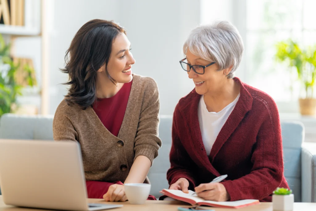 Family member helping senior with finances