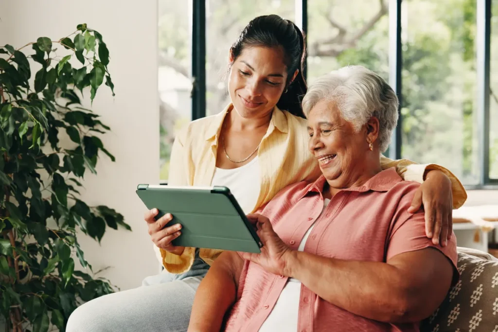 Family member discussing care options with senior