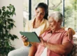 Family member discussing care options with senior