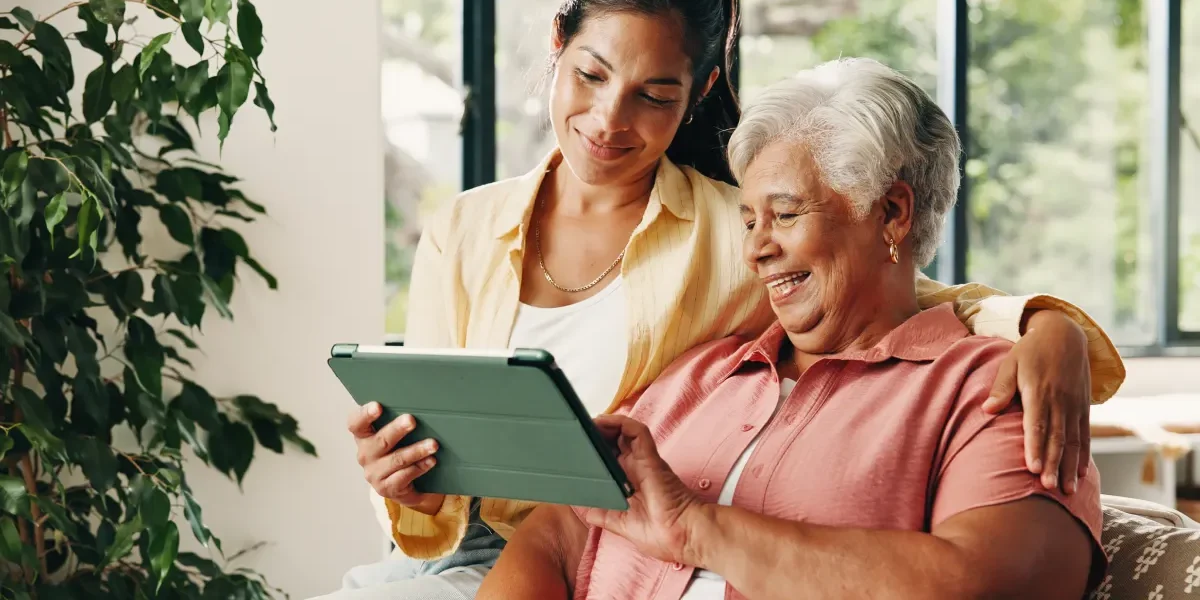 Family member discussing care options with senior Family member discussing care options with senior
