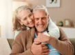 Senior couple embracing in apartment