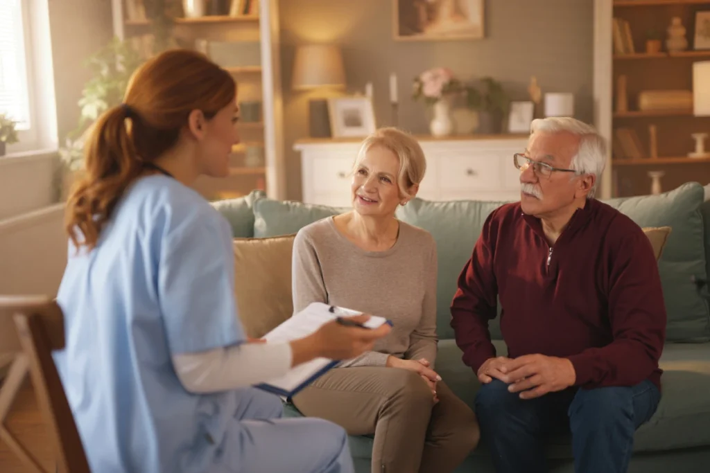 Senior family discussing care options