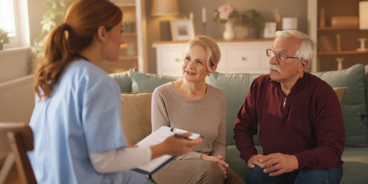 Senior family discussing care options Senior family discussing care options